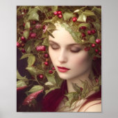 Holly Berries Beauful Woman Holiday Poster (Voorkant)