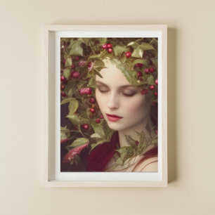 Holly Berries Beauful Woman Holiday Poster
