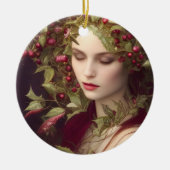 Holly Berries Beauful Woman Kerstmis Keramisch Ornament (Voorkant)