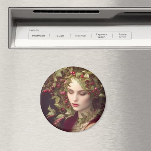 Holly Berries Beauful Woman Kerstmis Magneet (Insitu (Vaatwasser))