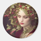 Holly Berries Beauful Woman Kerstmis Magneet (Voorkant)
