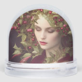 Holly Berries Beauful Woman Kerstmis Sneeuwbol (Achterkant)