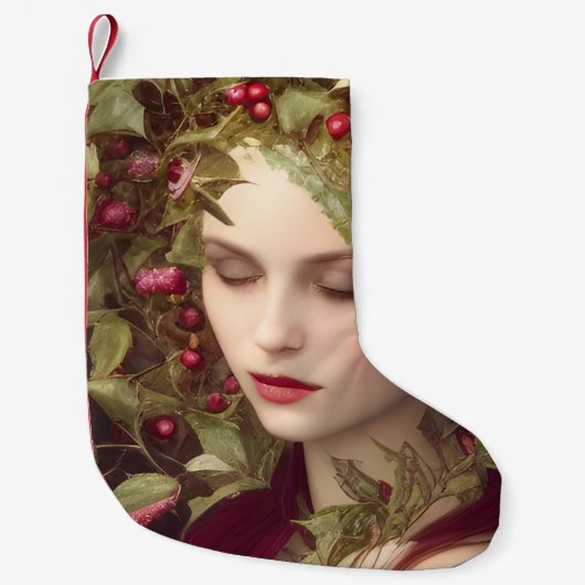 Holly Berries Beauful Woman Kleine Kerstsok (Voorkant)