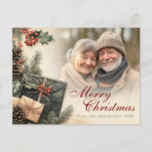  Holly Berries Beige Foto Kerst Feestdagenkaart (Voorkant)