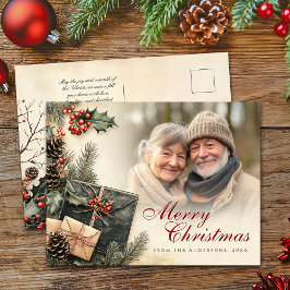  Holly Berries Beige Foto Kerst Feestdagenkaart