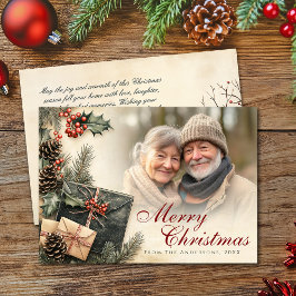  Holly Berries Beige Foto Kerst Feestdagenkaart