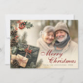  Holly Berries Beige Foto Kerst Feestdagenkaart (Voorkant)
