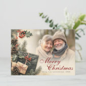  Holly Berries Beige Foto Kerst Feestdagenkaart (Staand voorkant)