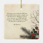  Holly Berries Beige Foto Kerst Keramisch Ornament (Achterkant)