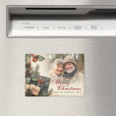Holly Berries Beige Foto Kerst Magneet (Insitu (Vaatwasser))