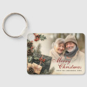 Holly Berries Beige Foto Kerst Sleutelhanger (Achterkant)