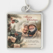  Holly Berries Beige Foto Kerst Sleutelhanger (Voorkant)