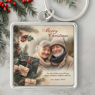 Holly Berries Beige Foto Kerst Sleutelhanger