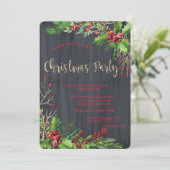 Holly Berries, Black Company Kerstparty Kaart (Staand voorkant)