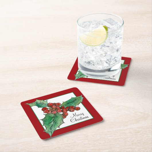 Holly Berries Botanical Plant Art Vrolijk Kerstfee Kartonnen Onderzetters (Insitu)