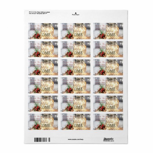 Holly Berries, Branches, Candle Holiday Etiket (Full Sheet)