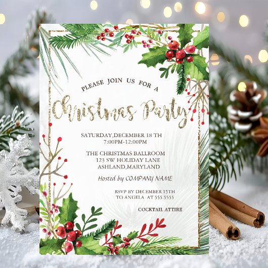 Holly Berries Branches Company Kerstfeest Kaart