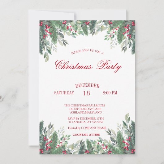 Holly Berries Branches Red Pset Kerstbedrijf Kaart (Voorkant)