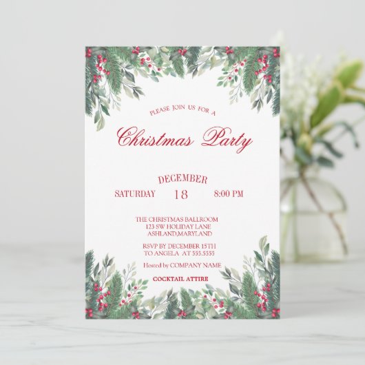 Holly Berries Branches Red Pset Kerstbedrijf Kaart (Staand voorkant)