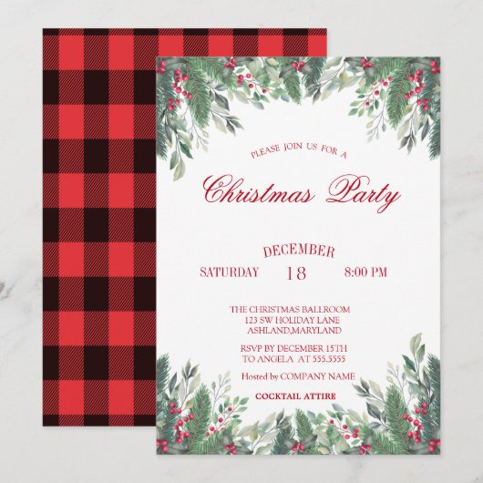 Holly Berries Branches Red Pset Kerstbedrijf Kaart (Voorkant / Achterkant)