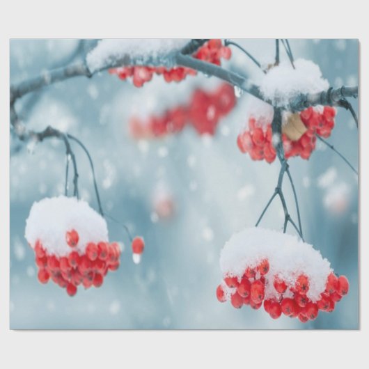 Holly Berries Branches Snow Holiday Cadeaupapier (Vlak)