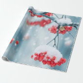 Holly Berries Branches Snow Holiday Cadeaupapier (Uitgerold)