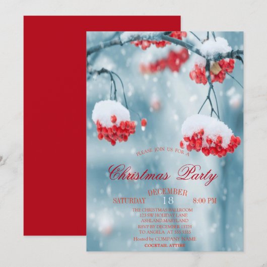 Holly Berries Branches Snow Kerstbedrijf Kaart (Voorkant / Achterkant)
