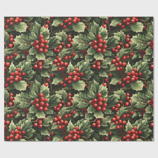 Holly & Berries Cadeaupapier (Vlak)