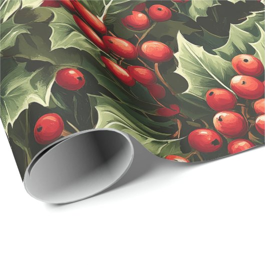 Holly & Berries Cadeaupapier (Rol Hoek)