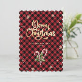 Holly Berries Candy Cane Sneeuwvlok Vrolijk Kerstf Feestdagenkaart (Staand voorkant)