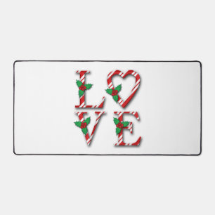 Holly Berries Candy Cane Stripes Love Kerstmis Bureaumat