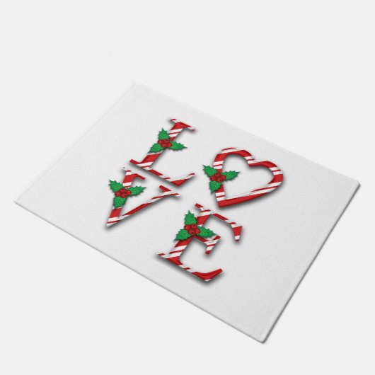 Holly Berries Candy Cane Stripes Love Kerstmis Deurmat (Schuin)