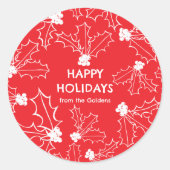 Holly Berries Christmas CUSTOM red white Ronde Sticker (Voorkant)