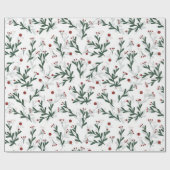 Holly Berries Christmas Doodle Wrapping Paper Cadeaupapier (Vlak)
