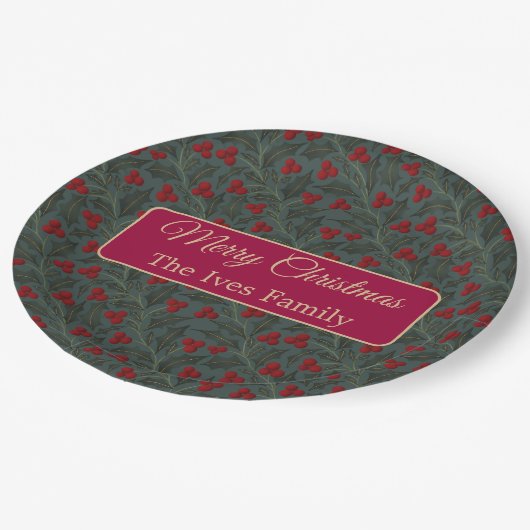 Holly Berries Christmas Papieren Bordje (Gekanteld)