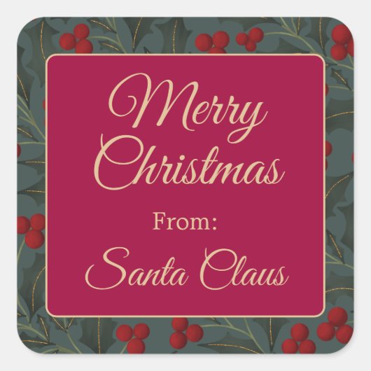 Holly Berries Christmas Vierkante Sticker (Voorkant)