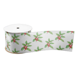 Holly berries Christmas wrapping paper Satijnen Lint