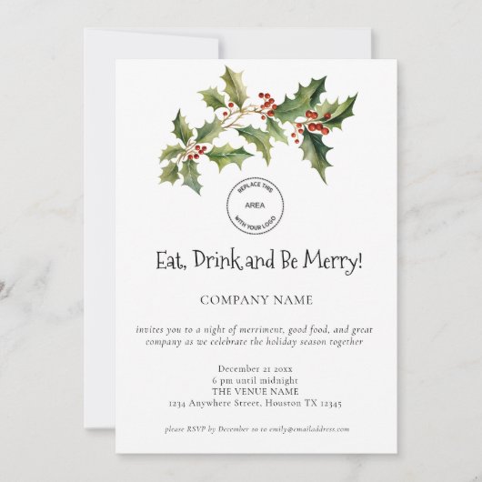 Holly Berries Company Logo Kerstfeest Kaart (Voorkant)