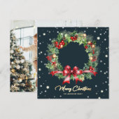 Holly Berries dennenappels krans foto Feestdagenkaart (Voorkant / Achterkant)