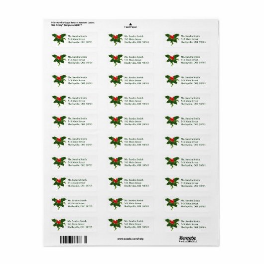 Holly Berries Design Return Address Labels (Full Sheet)
