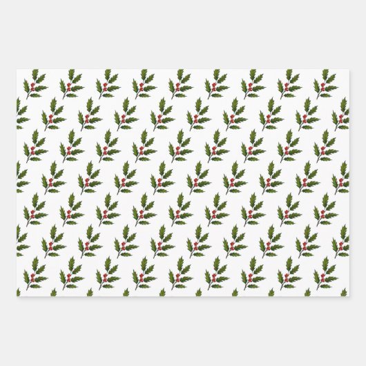Holly Berries Design Wrapping Paper Set (Voorkant)