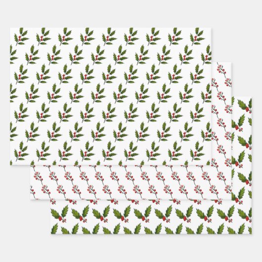 Holly Berries Design Wrapping Paper Set (Set)