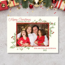 Holly Berries en blad Foto met Kerstmis Kaart