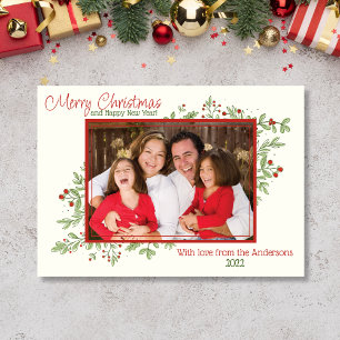 Holly Berries en blad Foto met Kerstmis Kaart