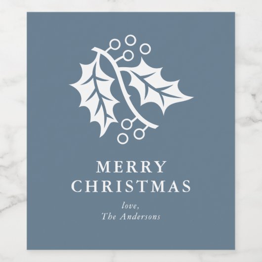 Holly Berries en Blue Christmas Wijn Etiket (Enkel label)