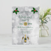 Holly Berries en Champagne Kaart (Staand voorkant)