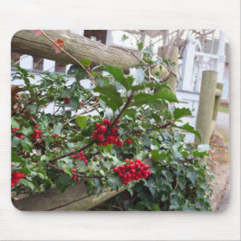 Holly Berries en Fence - Martha's wijngaard Muismat