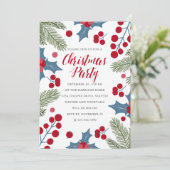 Holly Berries en Ferns kerstparty Kaart (Staand voorkant)