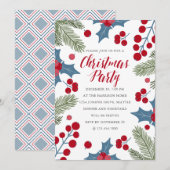 Holly Berries en Ferns kerstparty Kaart (Voorkant / Achterkant)