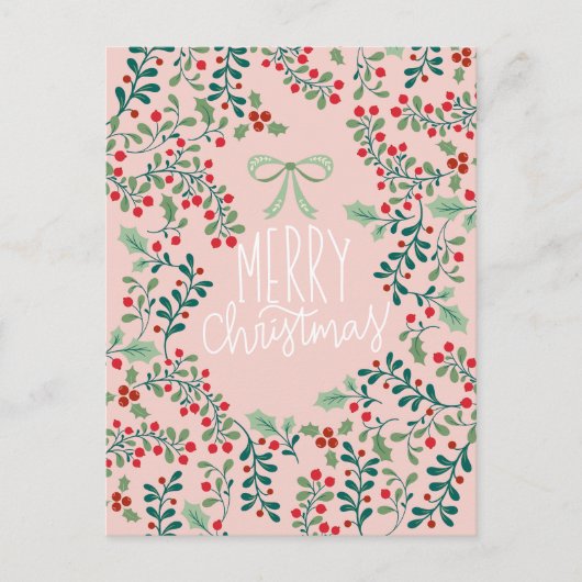 Holly Berries en groen Kerstmis Feestdagenkaart (Voorkant)